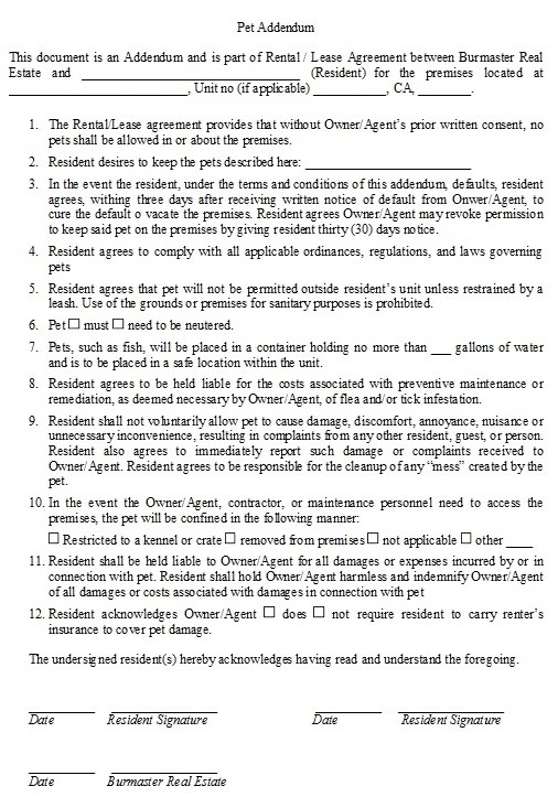 Pet Cat Policy Property manager