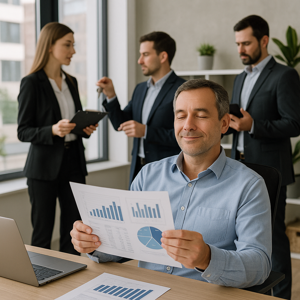 A calm, satisfied property owner reviewing clear f