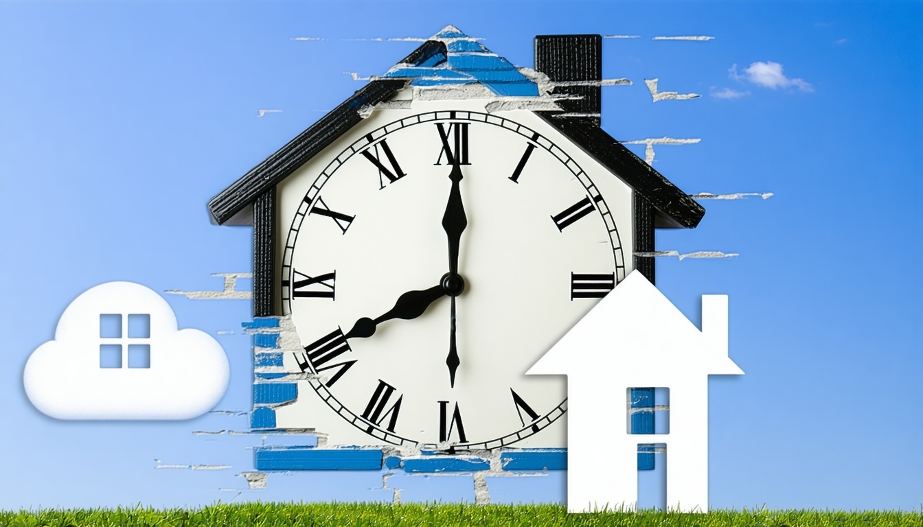 A clock superimposed on a house, symbolizing the t