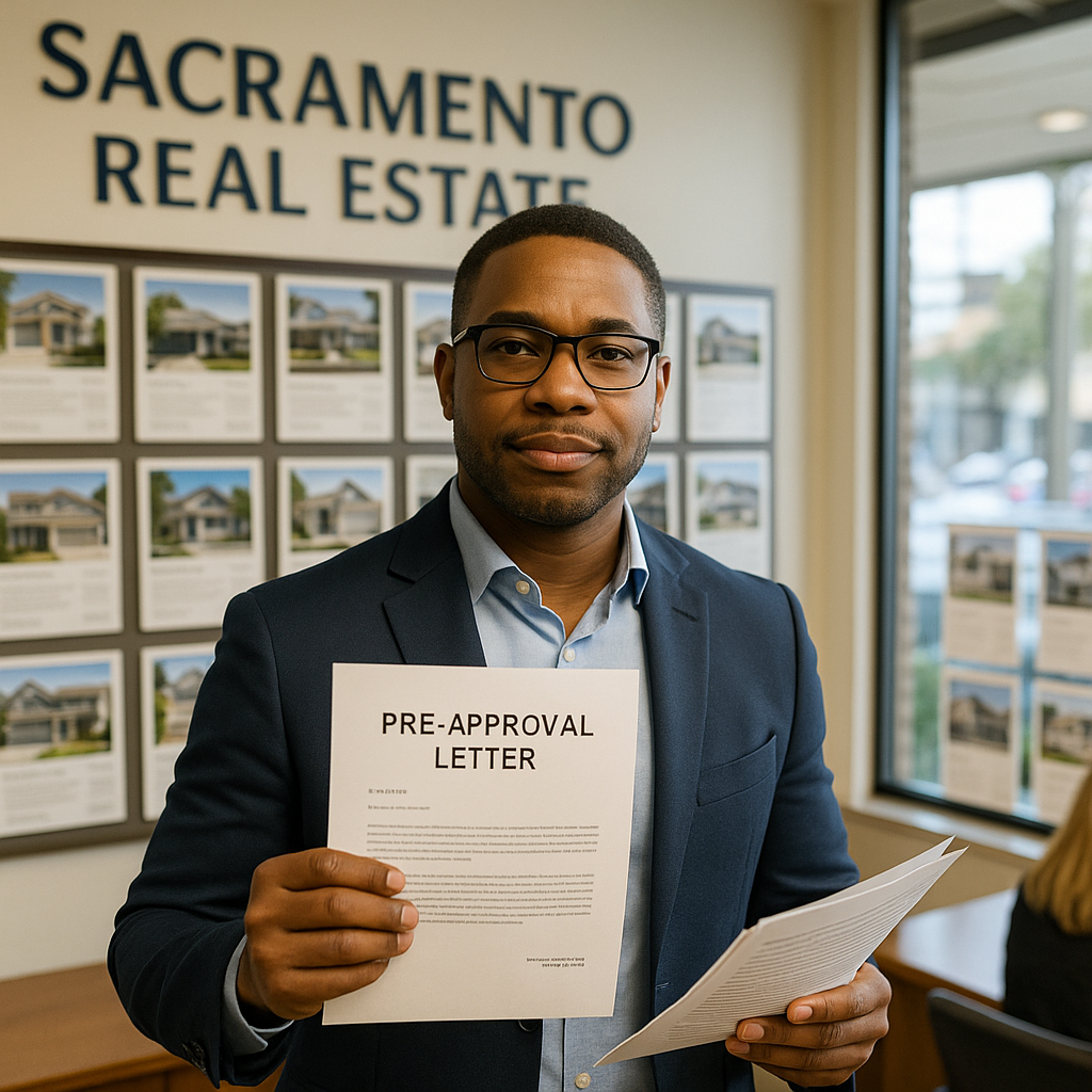 A confident investor holds a pre-approval letter w