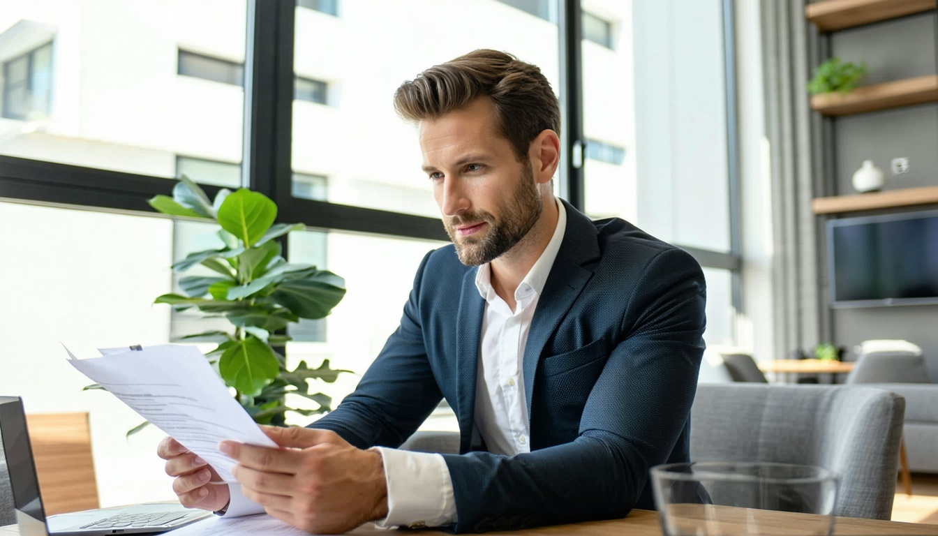 A confident investor reviewing property insurance