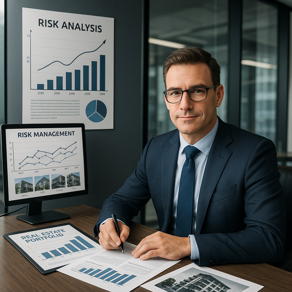 A confident property investor reviewing sophistica