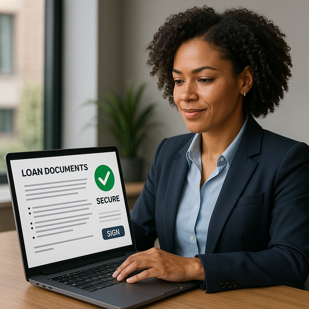 A confident real estate professional reviews digit