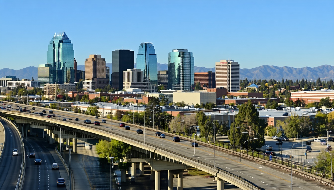 A panoramic view of Sacramentos skyline, showcasi