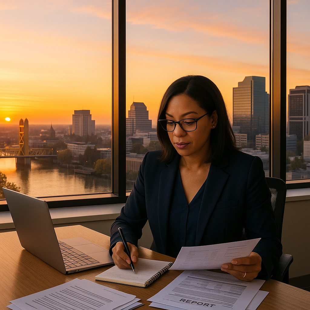 A professional property manager reviewing daily re