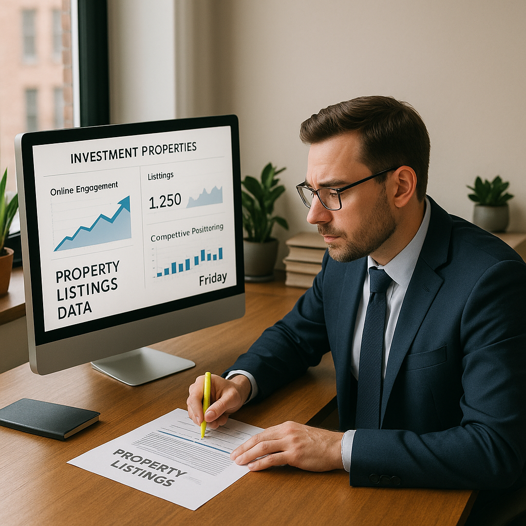 A professional real estate agent reviews digital p