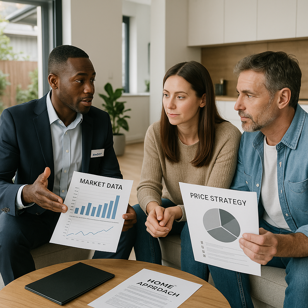 A professional real estate agent reviews market da