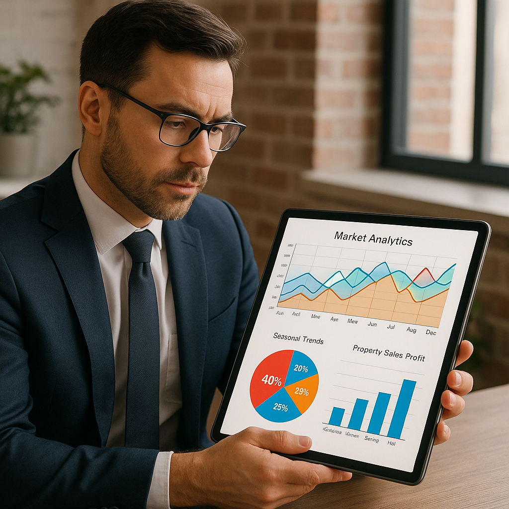 A professional real estate broker reviewing market