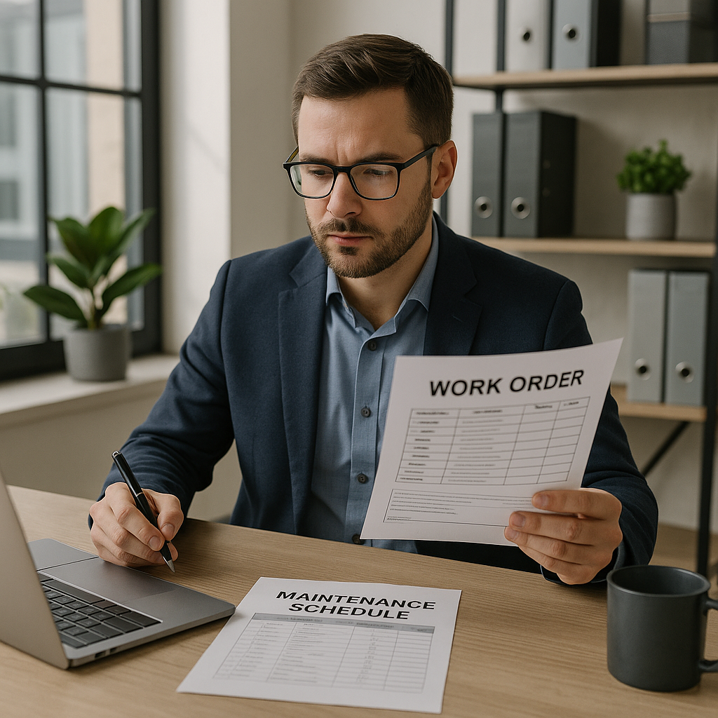 A property manager reviews a maintenance schedule