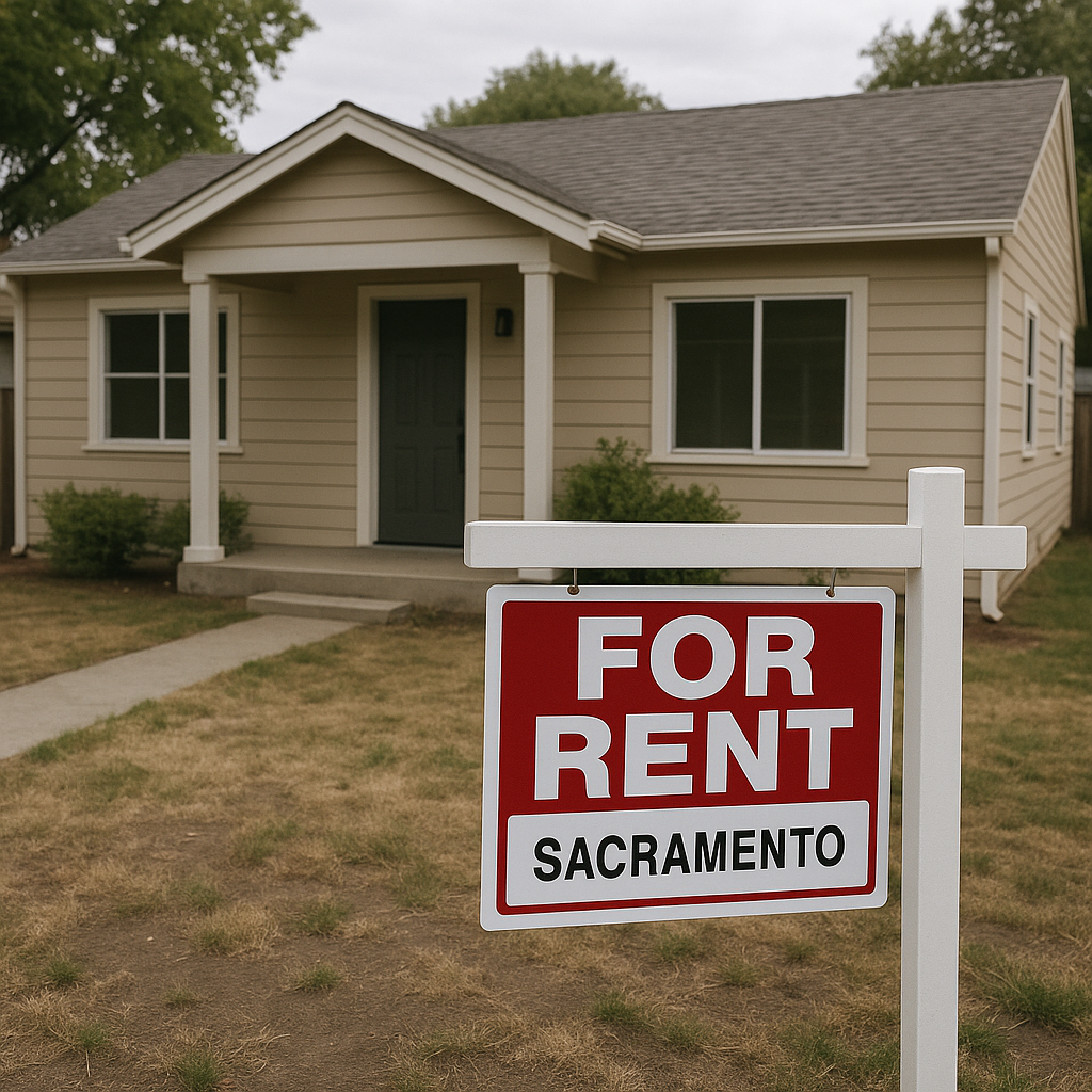 A vacant Sacramento rental property with a For Re