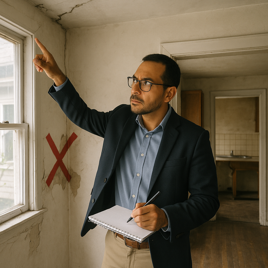 A vigilant real estate investor attentively inspec