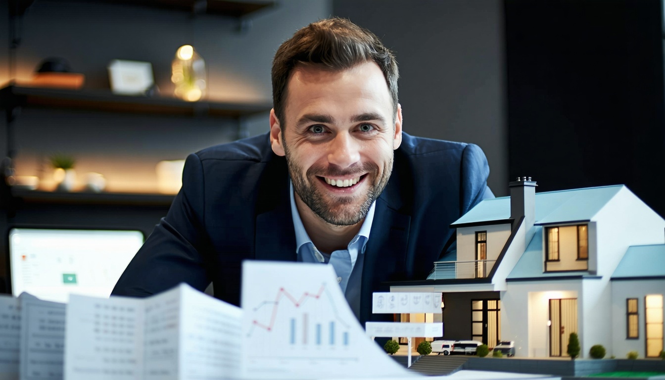 An investor analyzing property market trends with