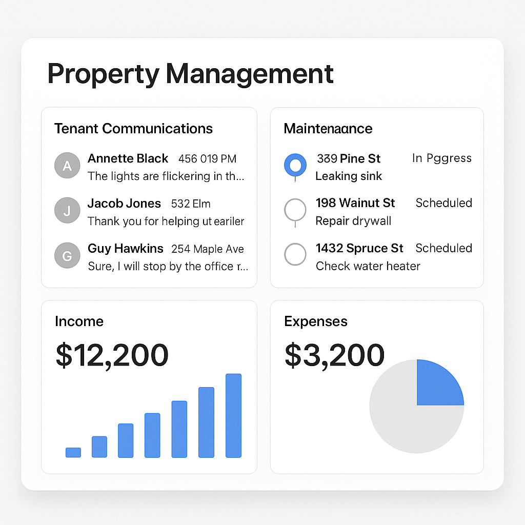 Modern property management dashboard displaying te