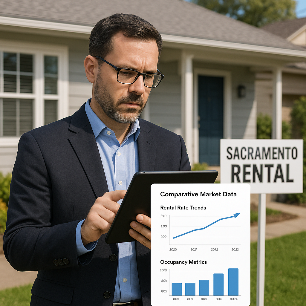 Professional property manager analyzing comparativ