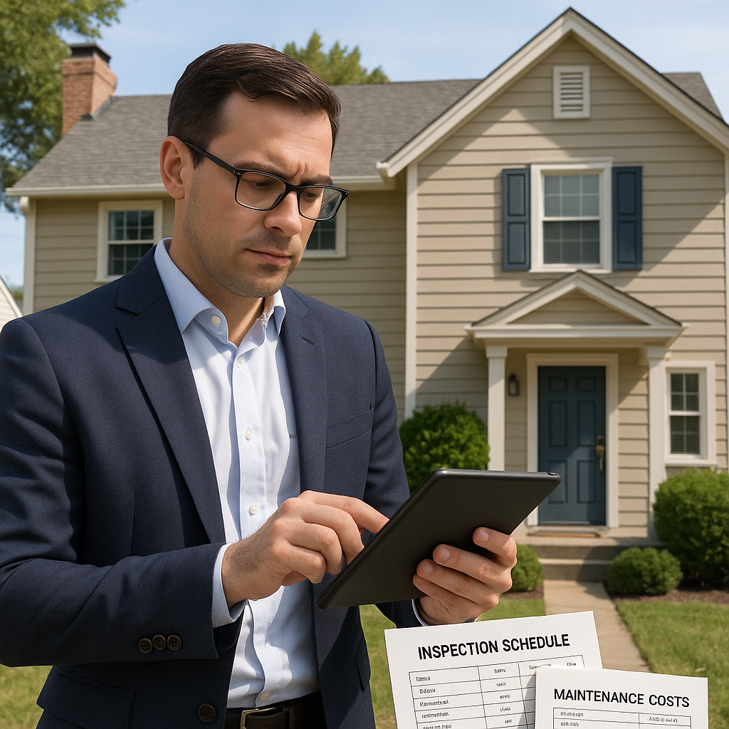 Professional property manager reviewing maintenanc