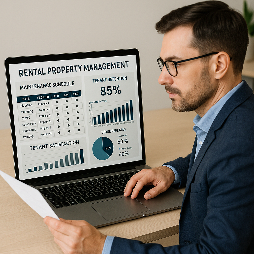 Professional property manager reviewing organized