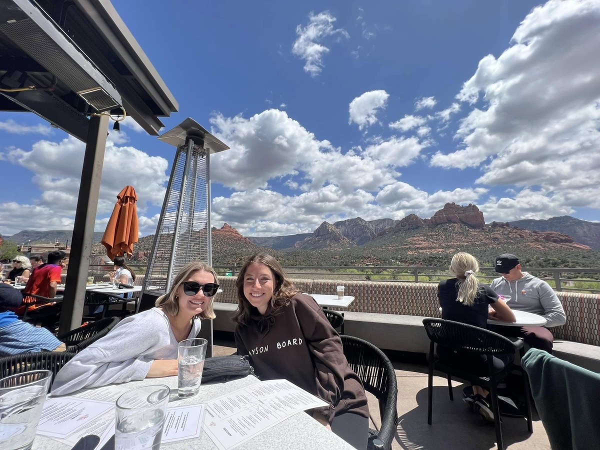 Group at a desert lookout deck
