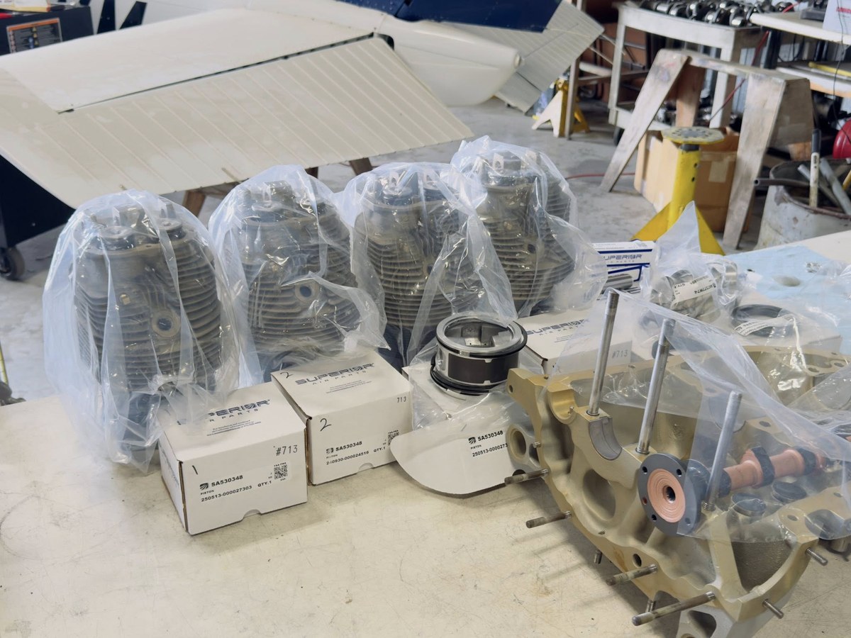 Aircraft cylinders sealed in plastic bags on shop pallets