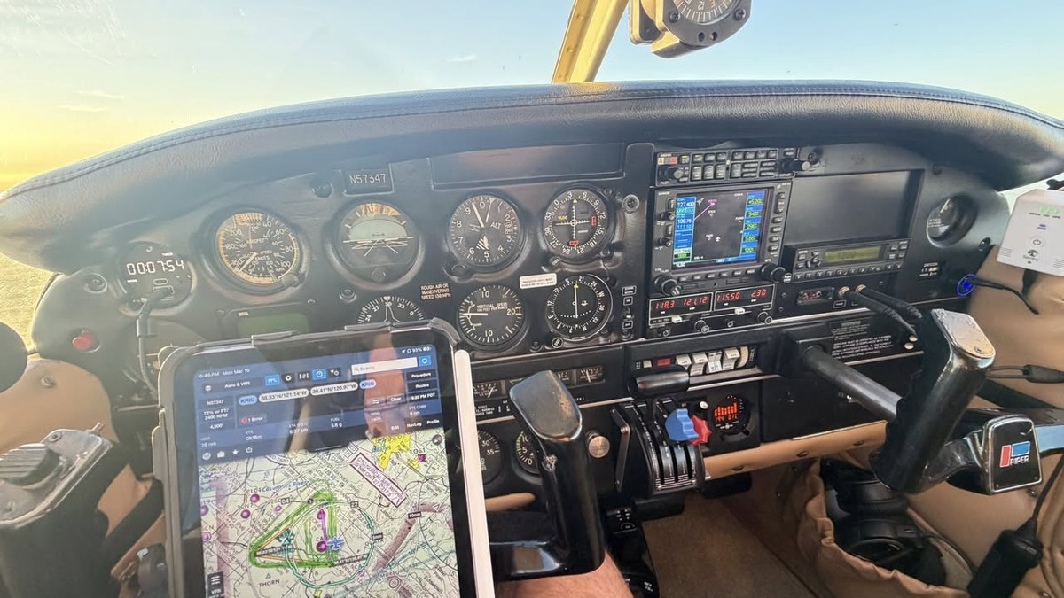 Restored cockpit panel with avionics powered on